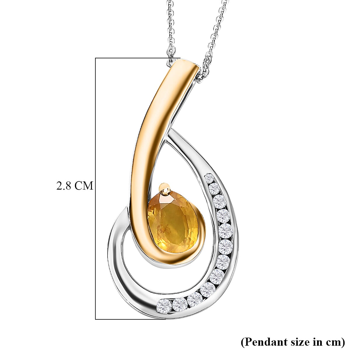 Yellow Sapphire & Natural Zircon Pendant with Chain (Size 20) in Platinum Overlay Sterling Silver