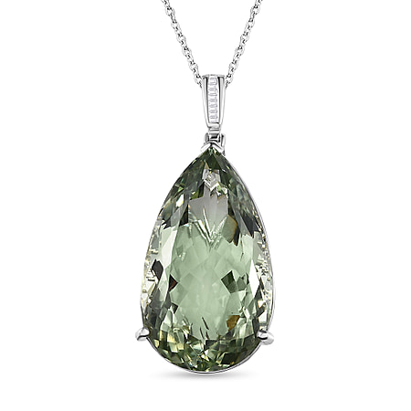 Prasiolite and Diamond Pendant with Chain (Size 20) in Platinum Overlay Sterling Silver 51.87 Ct.