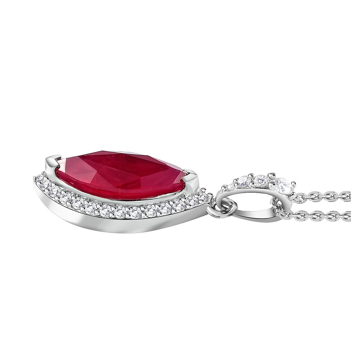 African Ruby and Moissanite Pendant with Chain (Size 20) in Platinum Overlay Sterling Silver 3.75 Ct.