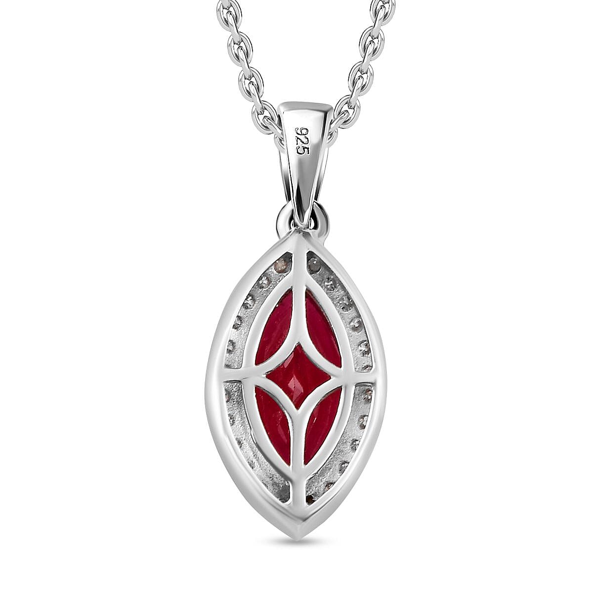 African Ruby and Moissanite Pendant with Chain (Size 20) in Platinum Overlay Sterling Silver 3.75 Ct.