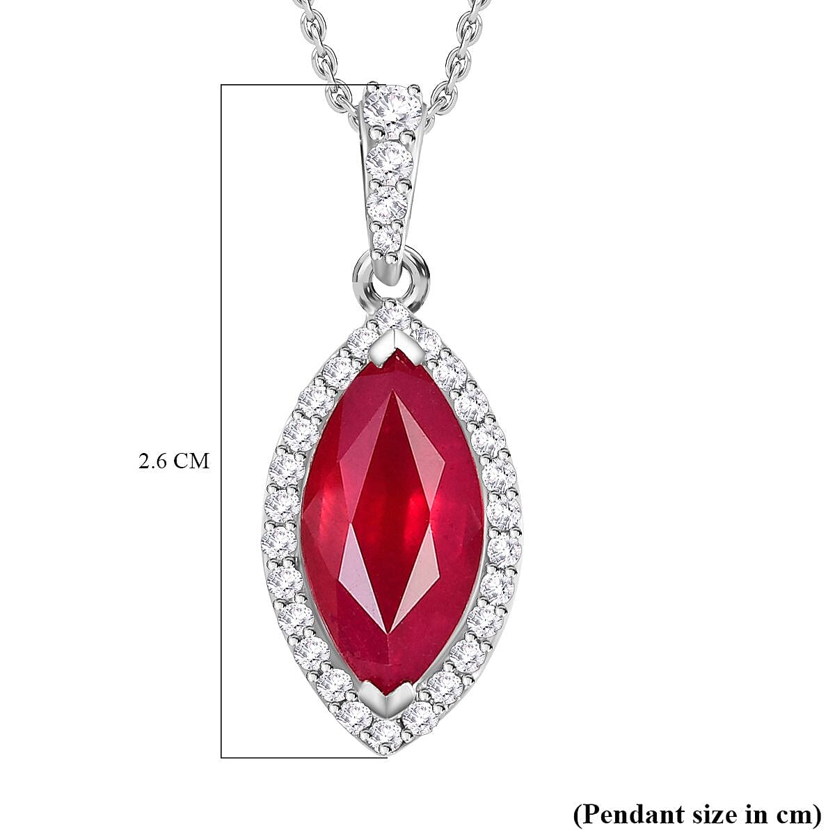 African Ruby and Moissanite Pendant with Chain (Size 20) in Platinum Overlay Sterling Silver 3.75 Ct.