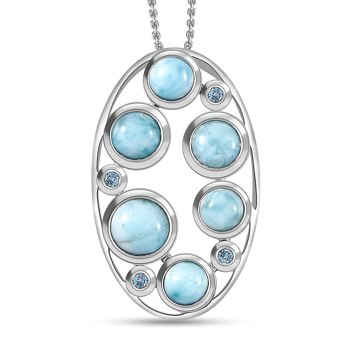Larimar and Swiss Blue Topaz Pendant with Chain (Size- 20) in Platinum Overlay Sterling Silver 5.25 Ct, Silver Wt 5.50 Gms.