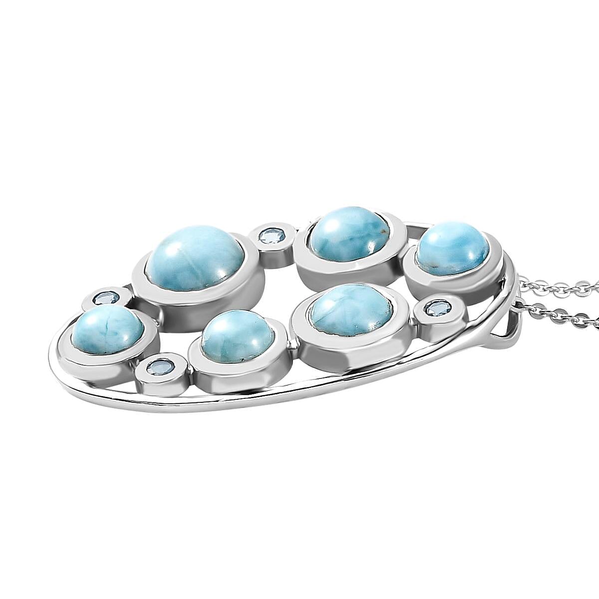 Larimar and Swiss Blue Topaz Pendant with Chain (Size- 20) in Platinum Overlay Sterling Silver 5.25 Ct, Silver Wt 5.50 Gms.