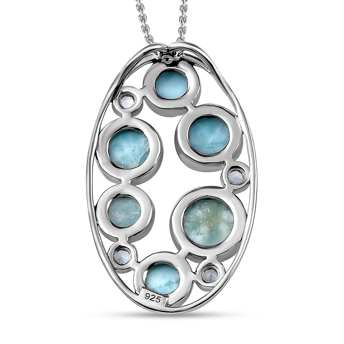 Larimar and Swiss Blue Topaz Pendant with Chain (Size- 20) in Platinum Overlay Sterling Silver 5.25 Ct, Silver Wt 5.50 Gms.