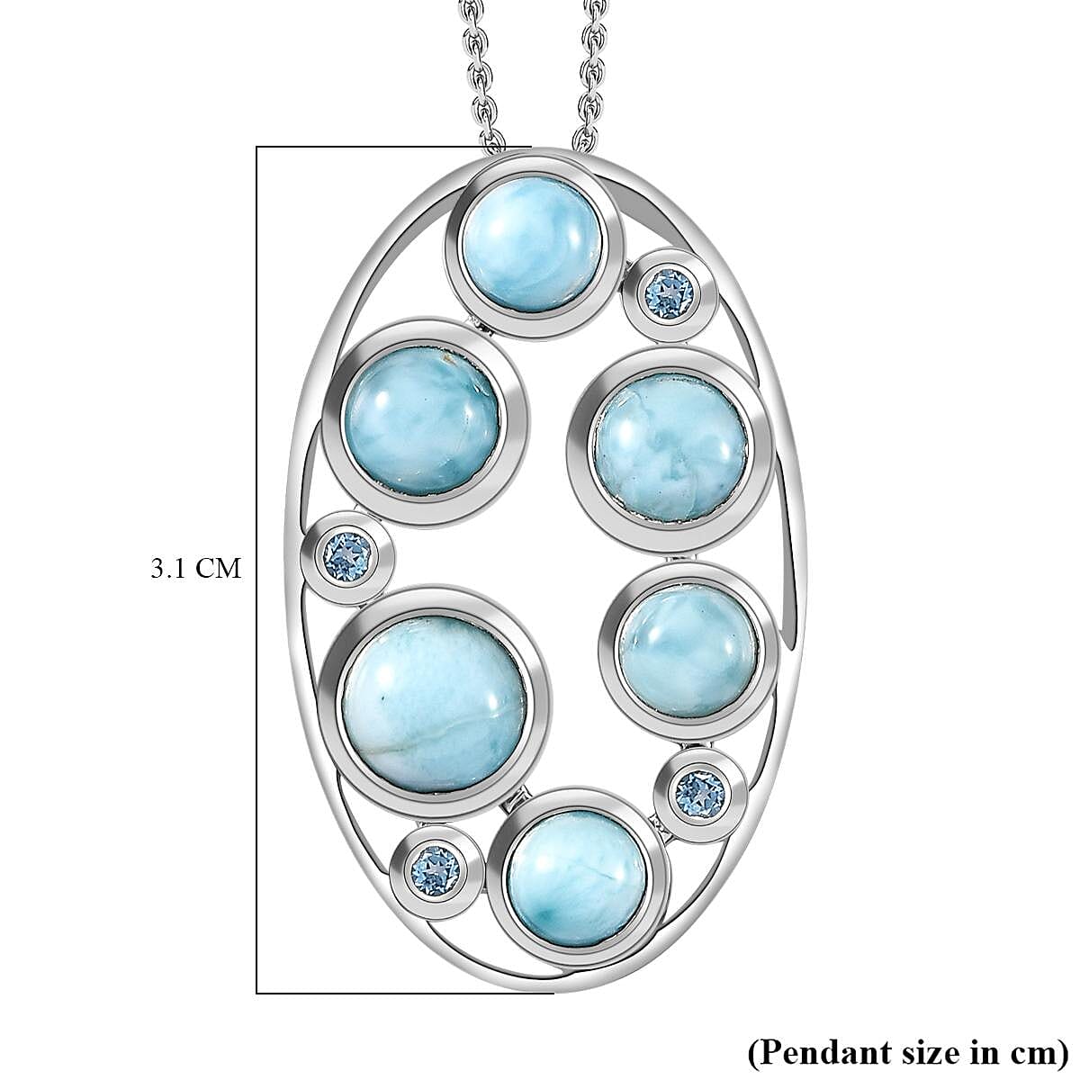 Larimar and Swiss Blue Topaz Pendant with Chain (Size- 20) in Platinum Overlay Sterling Silver 5.25 Ct, Silver Wt 5.50 Gms.