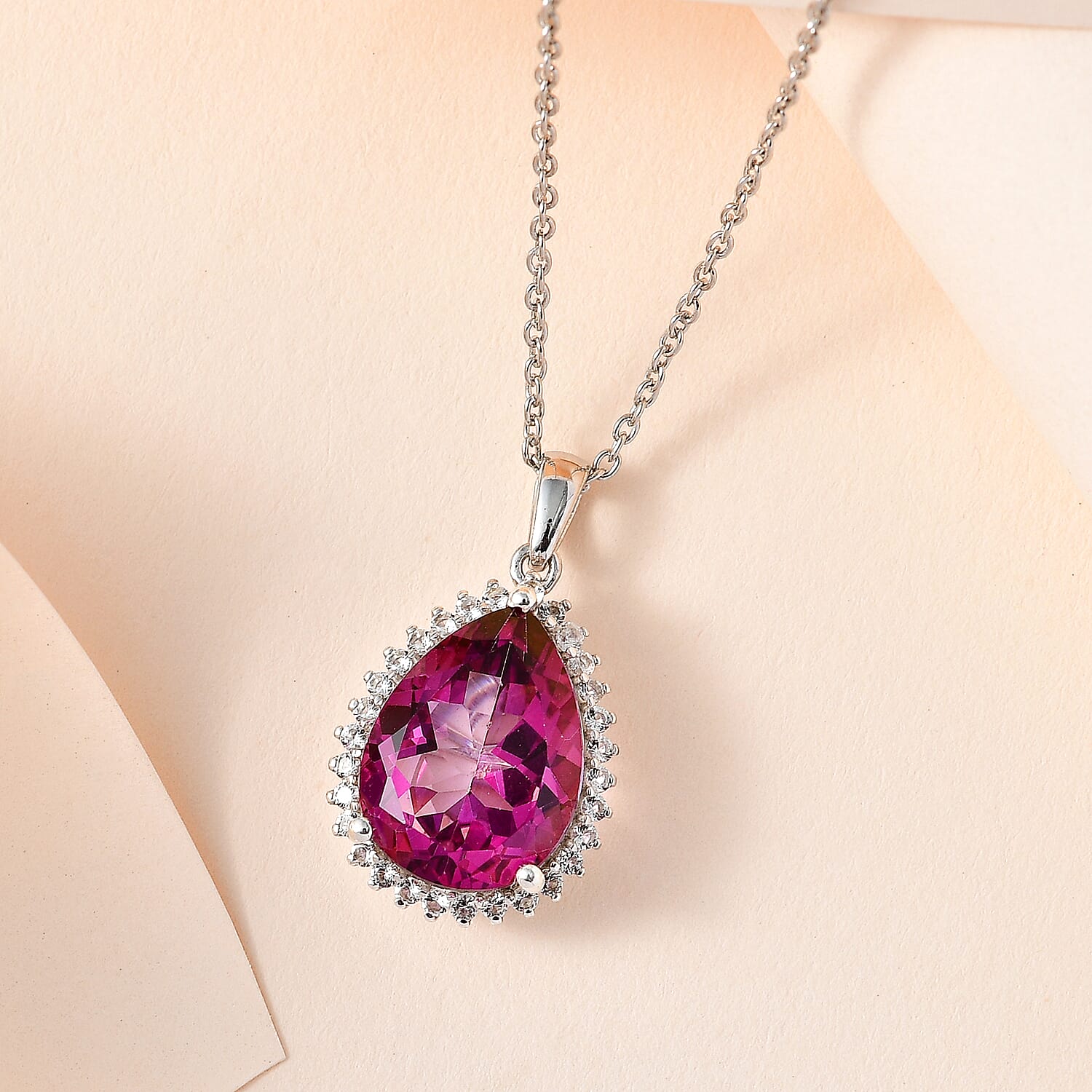 Pink Mystic Topaz & White Topaz Pendant with Chain (Size 20) in Platinum Overlay Sterling Silver 10.50 Ct, Silver Wt 5.62 GM