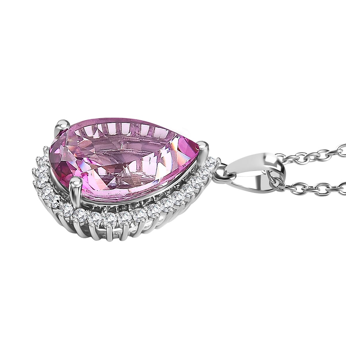 Pink Mystic Topaz & White Topaz Pendant with Chain (Size 20) in Platinum Overlay Sterling Silver 10.50 Ct, Silver Wt 5.62 GM