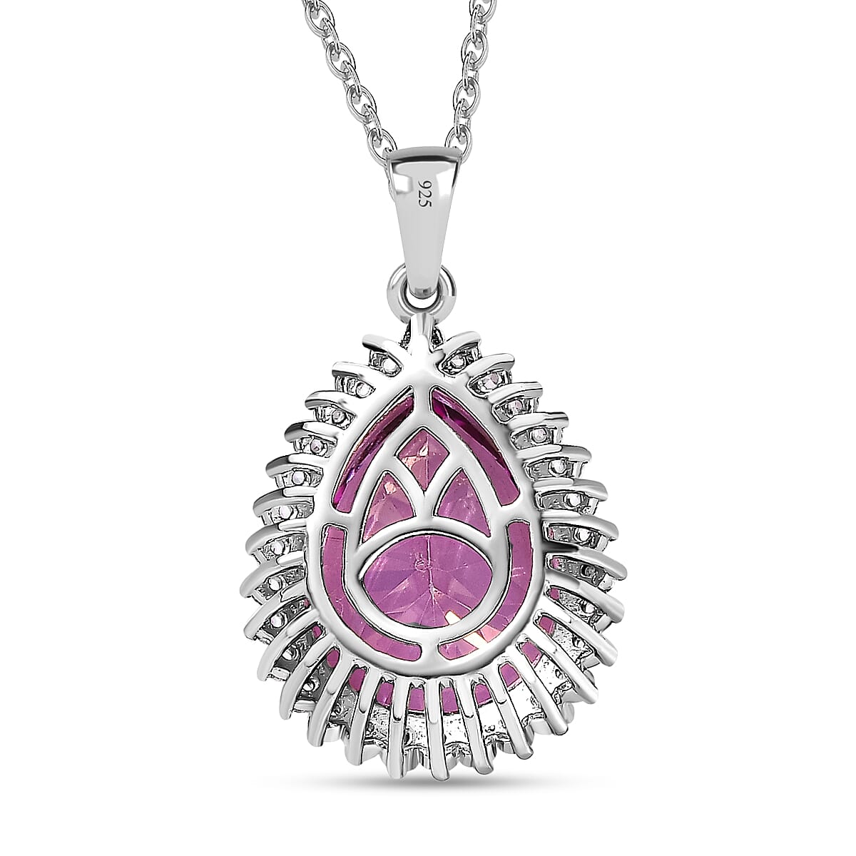 Pink Mystic Topaz & White Topaz Pendant with Chain (Size 20) in Platinum Overlay Sterling Silver 10.50 Ct, Silver Wt 5.62 GM