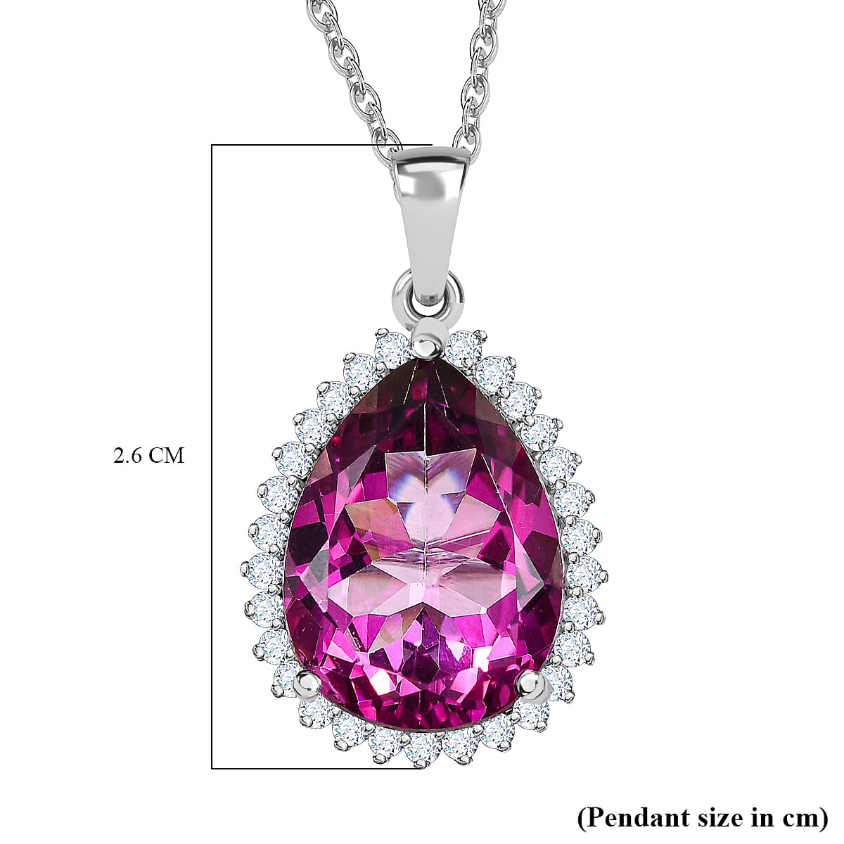 Pink Mystic Topaz & White Topaz Pendant with Chain (Size 20) in Platinum Overlay Sterling Silver 10.50 Ct, Silver Wt 5.62 GM
