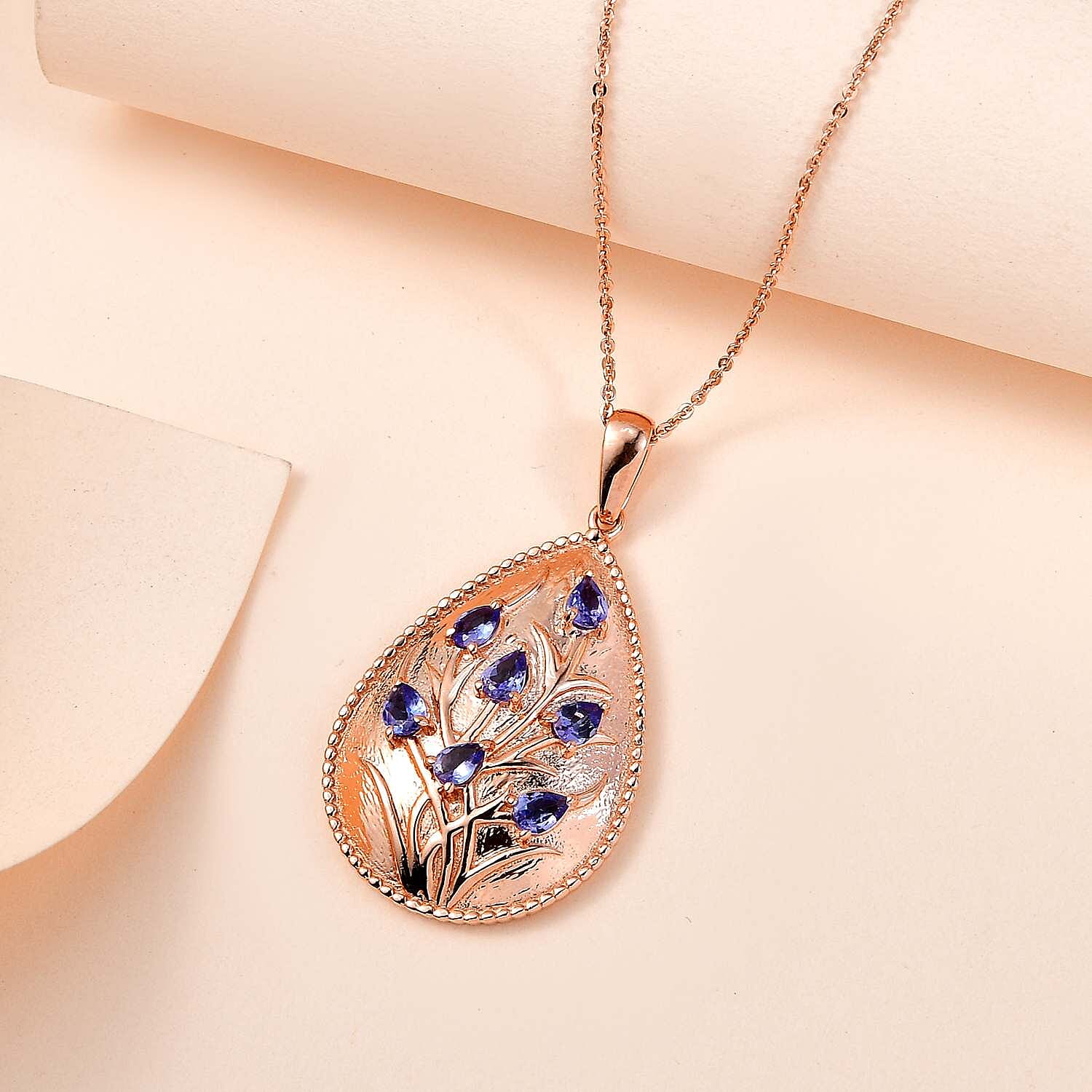 Tanzanite Pendant with Chain (Size 20) in Vermeil RG Sterling Silver  Wt. 8.3 Gms  0.980  Ct.