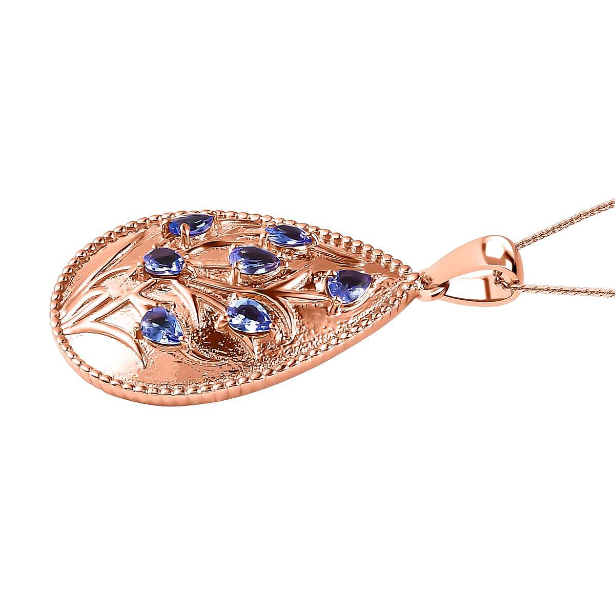 Tanzanite Pendant with Chain (Size 20) in Vermeil RG Sterling Silver  Wt. 8.3 Gms  0.980  Ct.