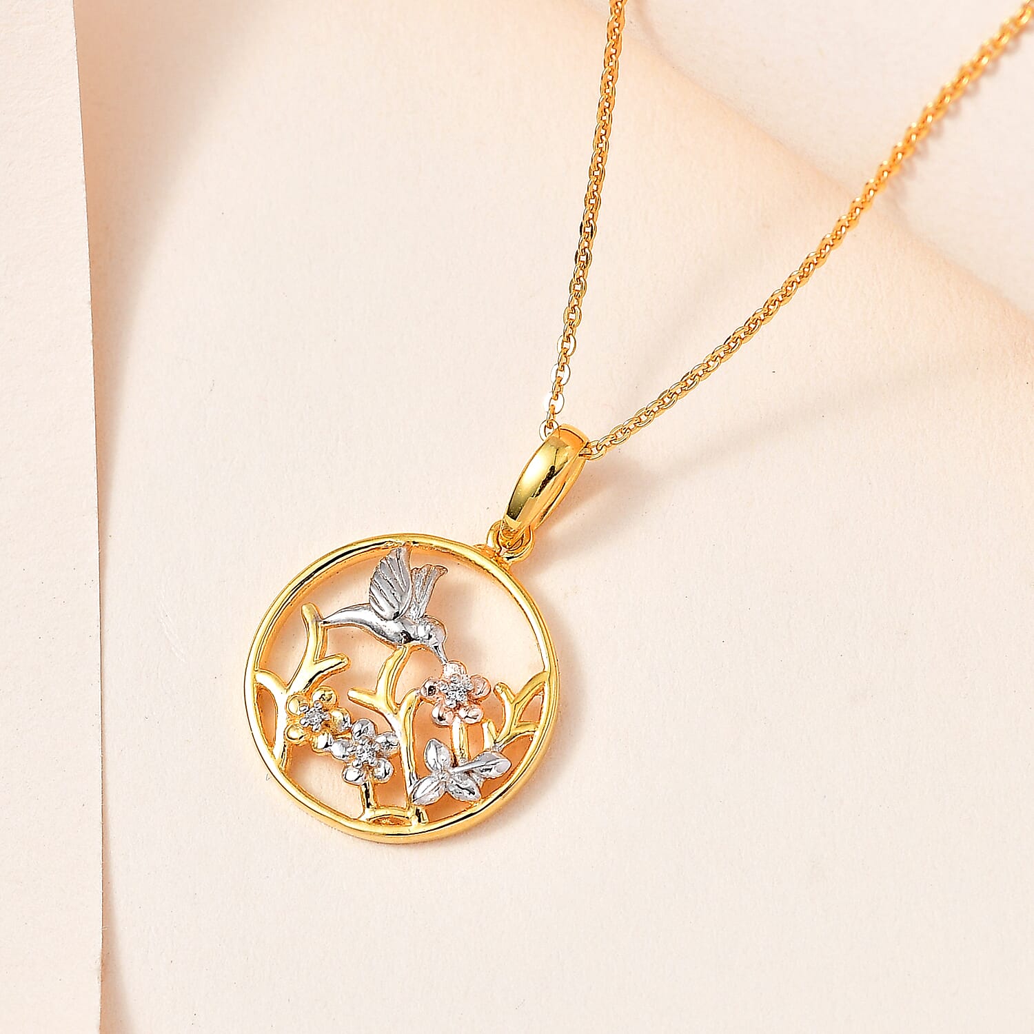 Natural Zircon Three Tone Pendant with Chain (Size 20) in Sterling Silver