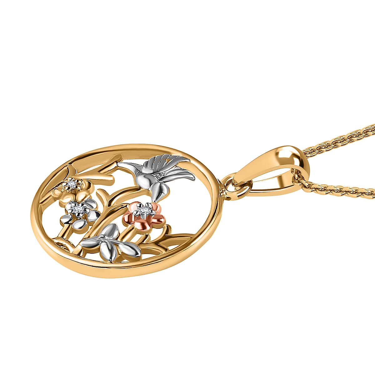 Natural Zircon Three Tone Pendant with Chain (Size 20) in Sterling Silver