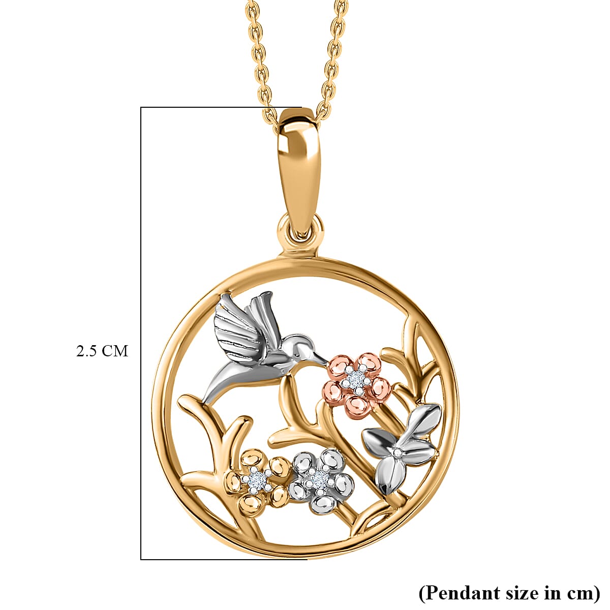 Natural Zircon Three Tone Pendant with Chain (Size 20) in Sterling Silver