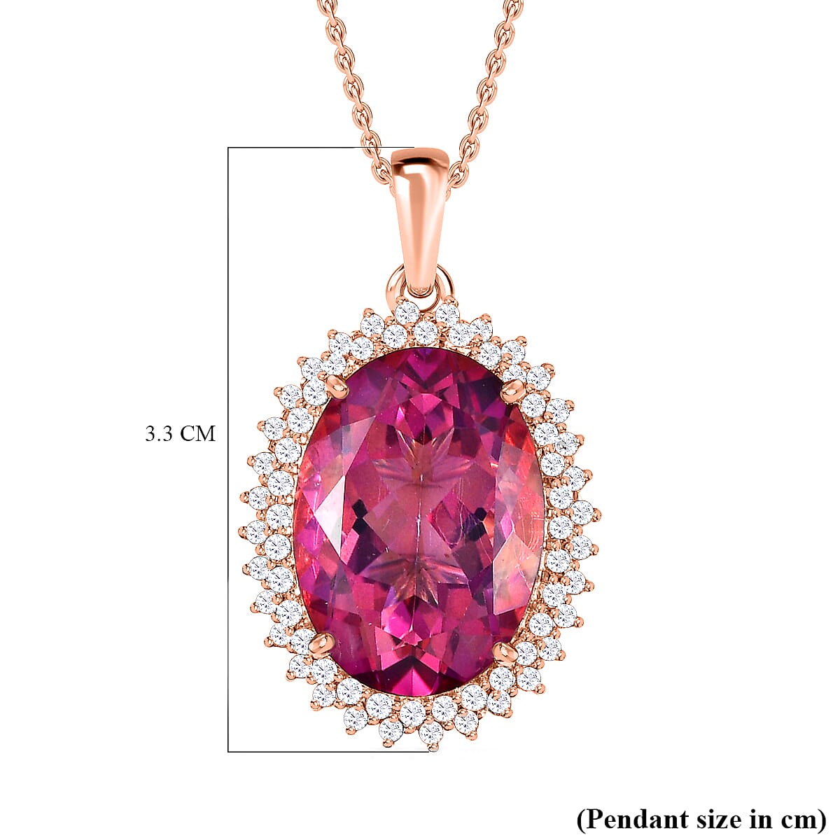 Pink Mystic Topaz & White Topaz Halo Necklace (Size-20) in 18K Rose Gold Vermeil Plated Sterling Silver 12.31 Ct, Silver Wt 6.00 GM