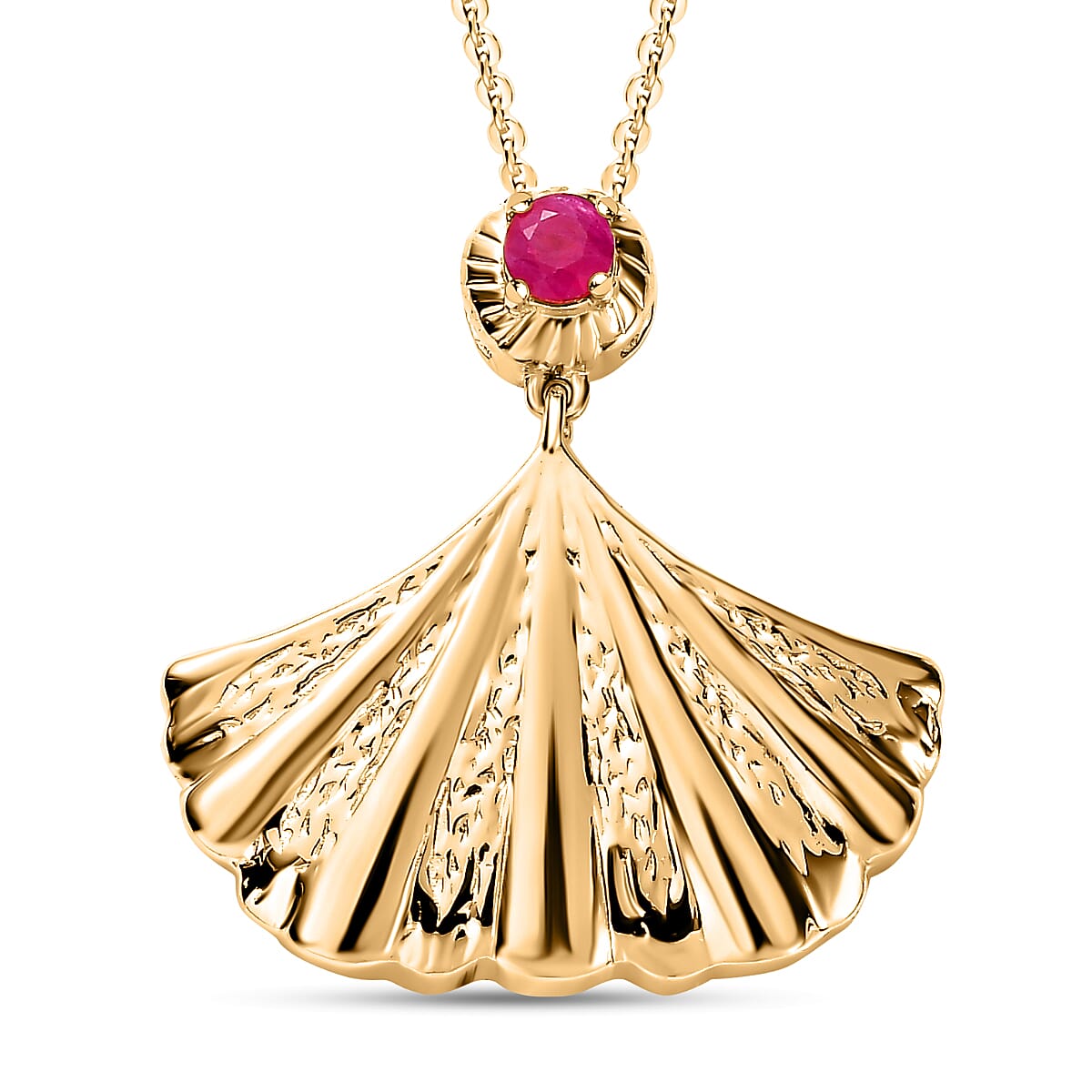 African Ruby Pendant with Chain (Size 20) in 18K Vermeil Yellow Gold Plated Sterling Silver, Silver Wt. 7.10 Gms