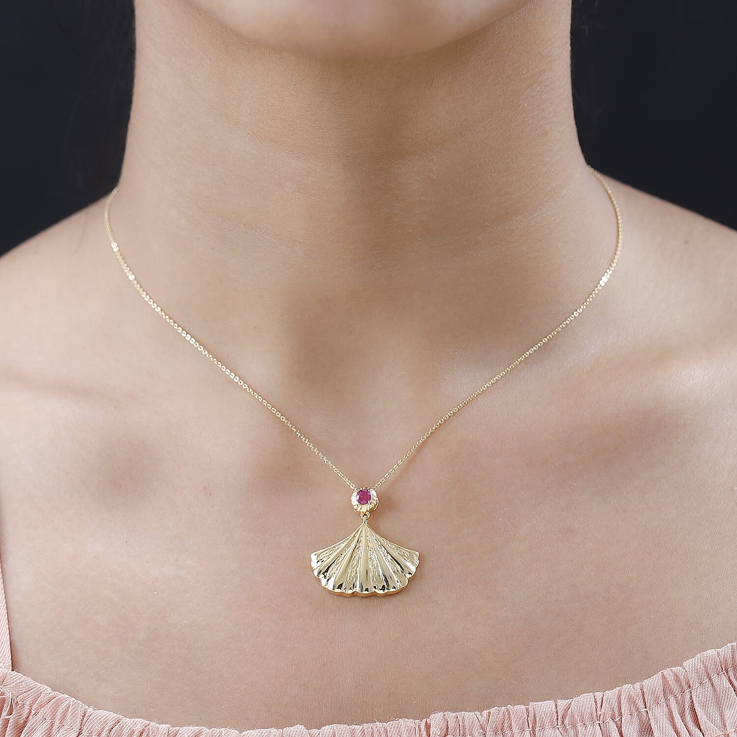 African Ruby Pendant with Chain (Size 20) in 18K Vermeil Yellow Gold Plated Sterling Silver, Silver Wt. 7.10 Gms