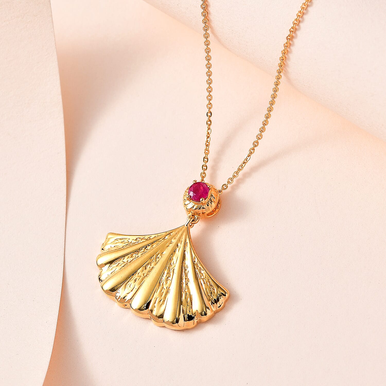 African Ruby Pendant with Chain (Size 20) in 18K Vermeil Yellow Gold Plated Sterling Silver, Silver Wt. 7.10 Gms