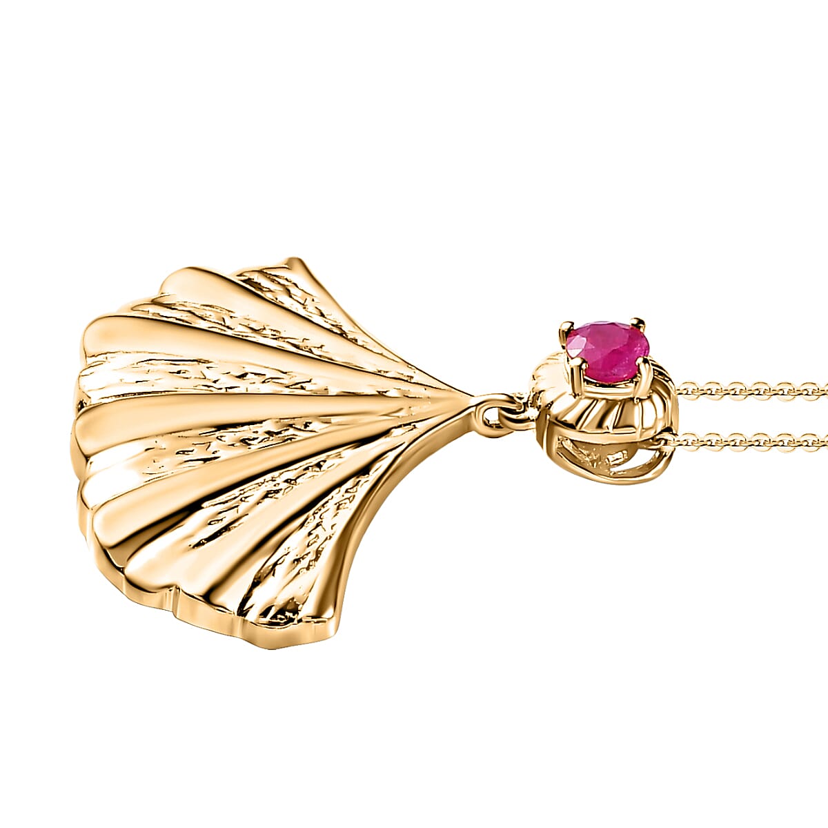 African Ruby Pendant with Chain (Size 20) in 18K Vermeil Yellow Gold Plated Sterling Silver, Silver Wt. 7.10 Gms