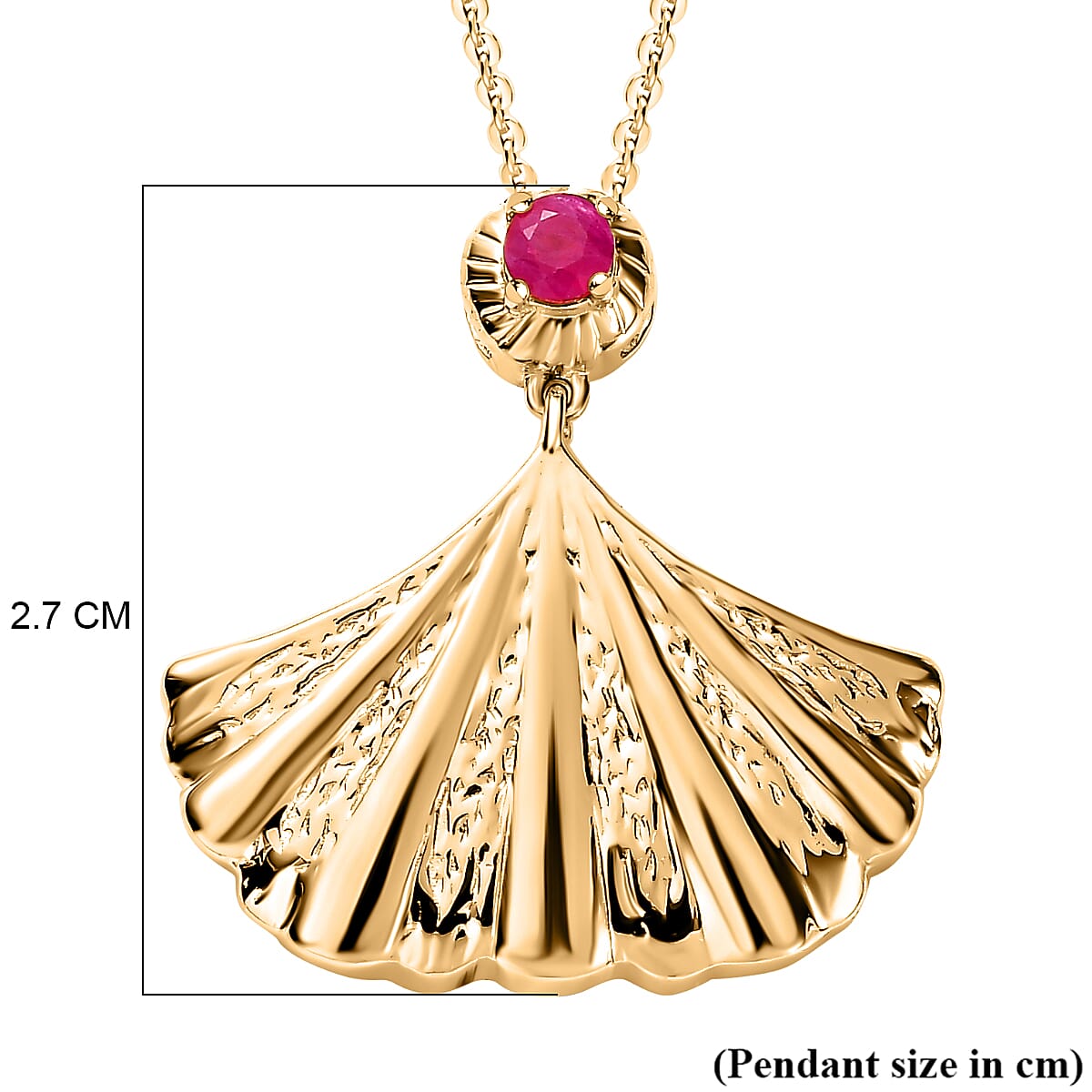 African Ruby Pendant with Chain (Size 20) in 18K Vermeil Yellow Gold Plated Sterling Silver, Silver Wt. 7.10 Gms