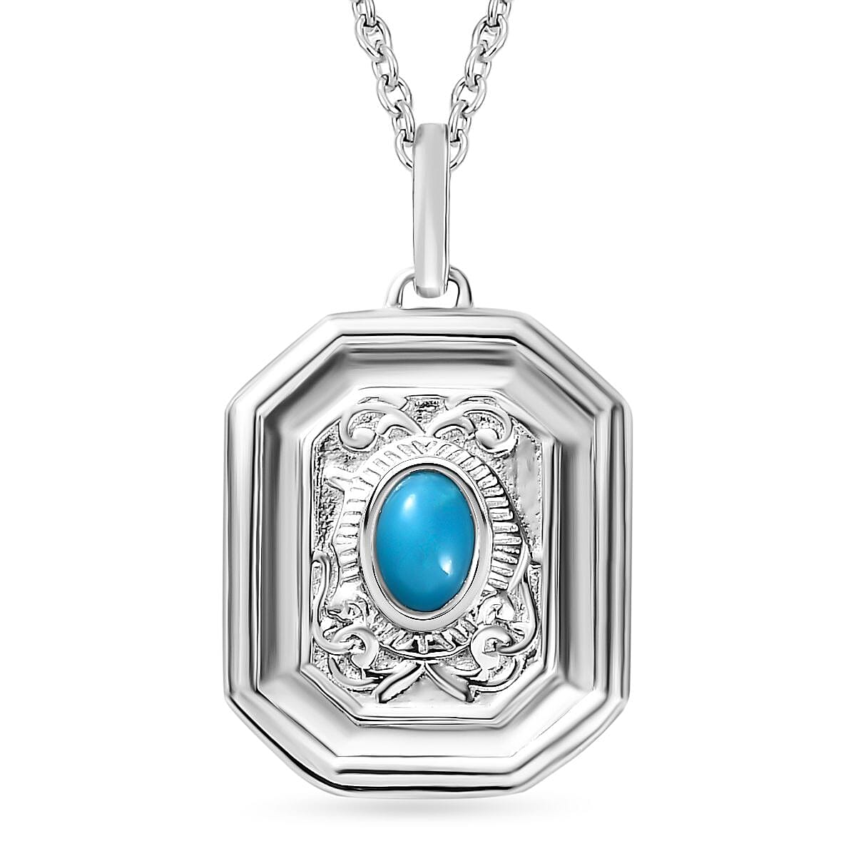 Arizona Sleeping Beauty Turquoise Solitaire Pendant in Platinum Overlay Sterling Silver with Chain (Size 20)