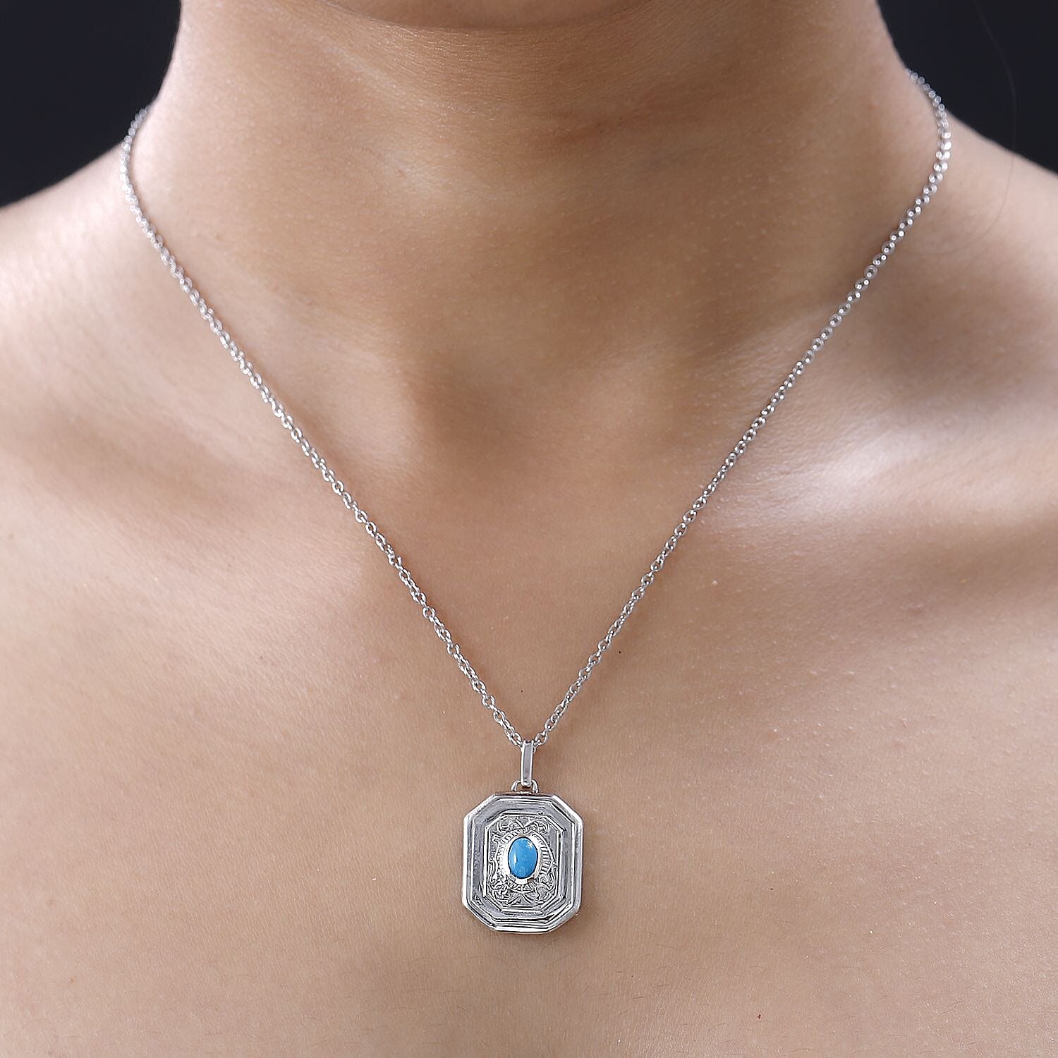 Arizona Sleeping Beauty Turquoise Solitaire Pendant in Platinum Overlay Sterling Silver with Chain (Size 20)