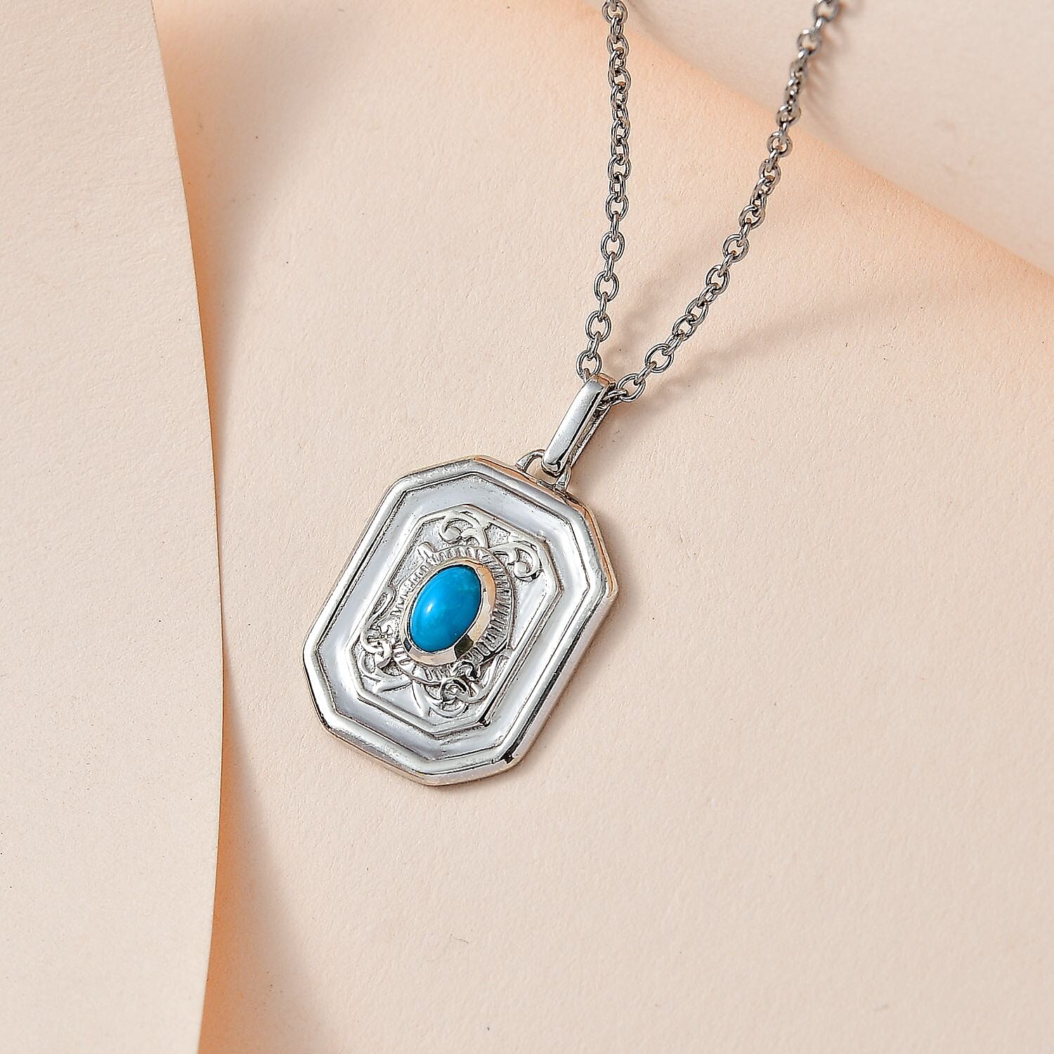 Arizona Sleeping Beauty Turquoise Solitaire Pendant in Platinum Overlay Sterling Silver with Chain (Size 20)