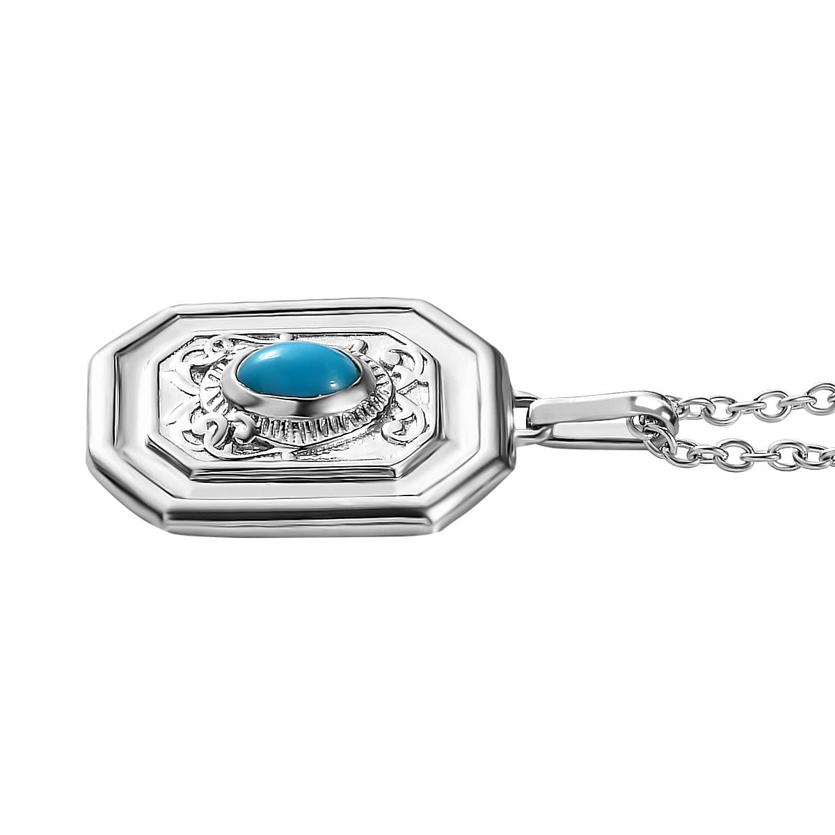 Arizona Sleeping Beauty Turquoise Solitaire Pendant in Platinum Overlay Sterling Silver with Chain (Size 20)