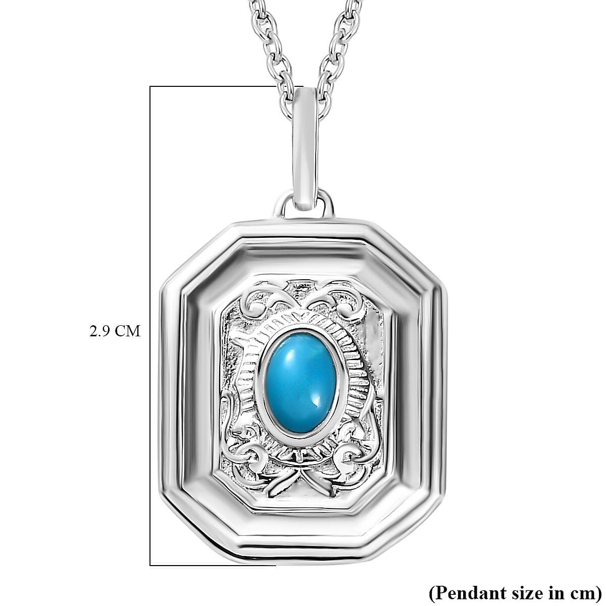 Arizona Sleeping Beauty Turquoise Solitaire Pendant in Platinum Overlay Sterling Silver with Chain (Size 20)