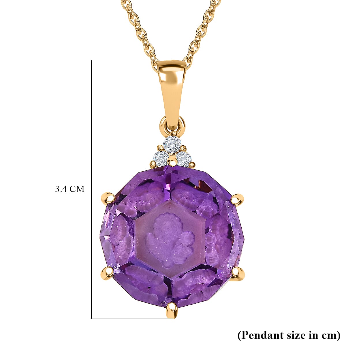 Pink Amethyst & Moissanite Pendant with Chain (Size 20) in 18K Vermeil Yellow Gold Plated Sterling Silver 22.91 Ct, Silver Wt. 5.19 Gms