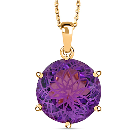 Zambian Amethyst Pendant with Chain (Size 20) in 18K Yellow Gold Vermeil Plated Sterling Silver, 14.55 Ct, Silver Wt 6.92 GM
