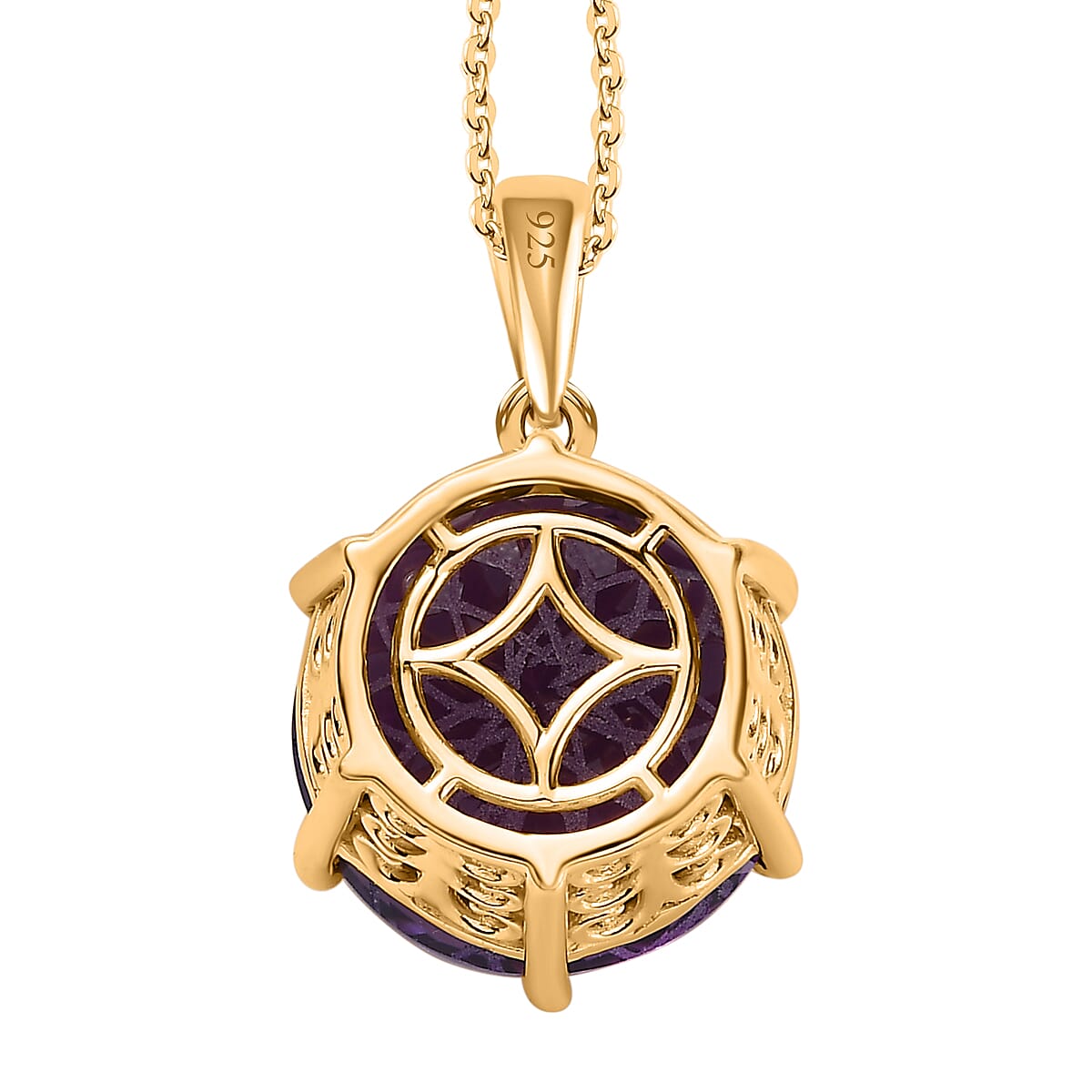 Zambian Amethyst Pendant with Chain (Size 20) in 18K Yellow Gold Vermeil Plated Sterling Silver, 14.55 Ct, Silver Wt 6.92 GM