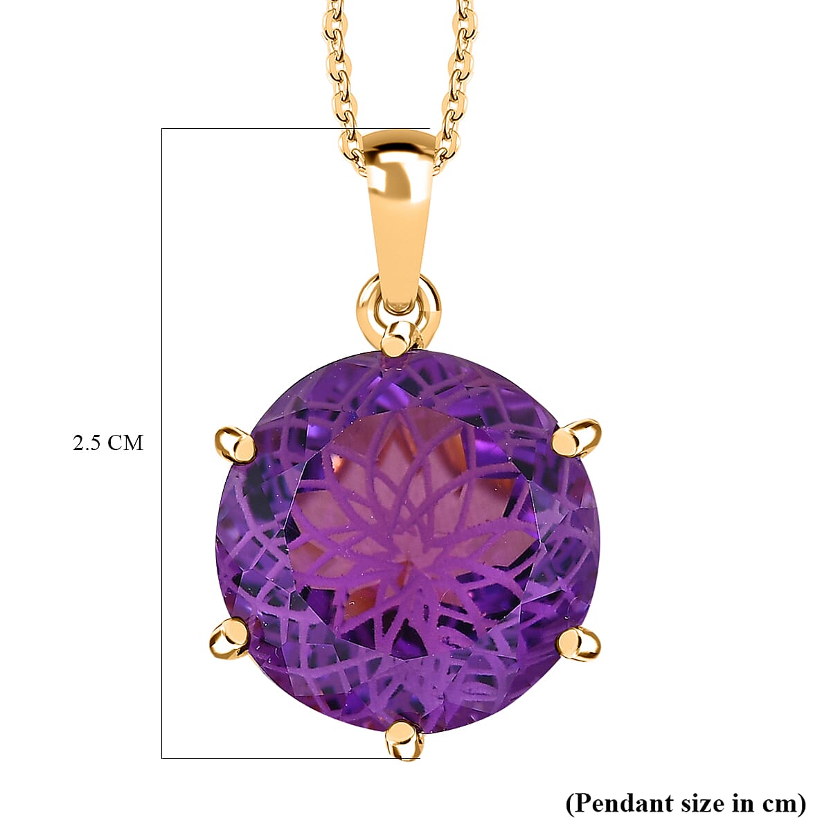 Zambian Amethyst Pendant with Chain (Size 20) in 18K Yellow Gold Vermeil Plated Sterling Silver, 14.55 Ct, Silver Wt 6.92 GM