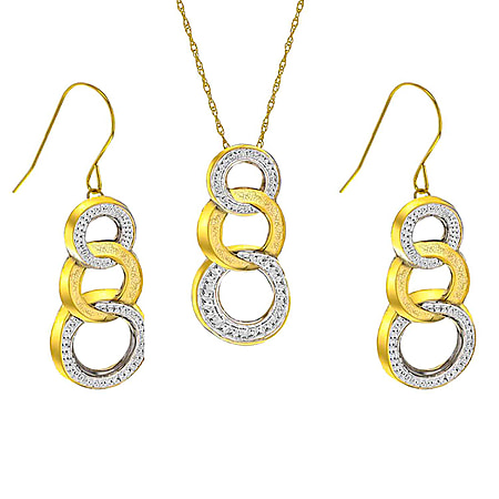 9K Gold Dangle Earring and Necklace Set in Dual Tone