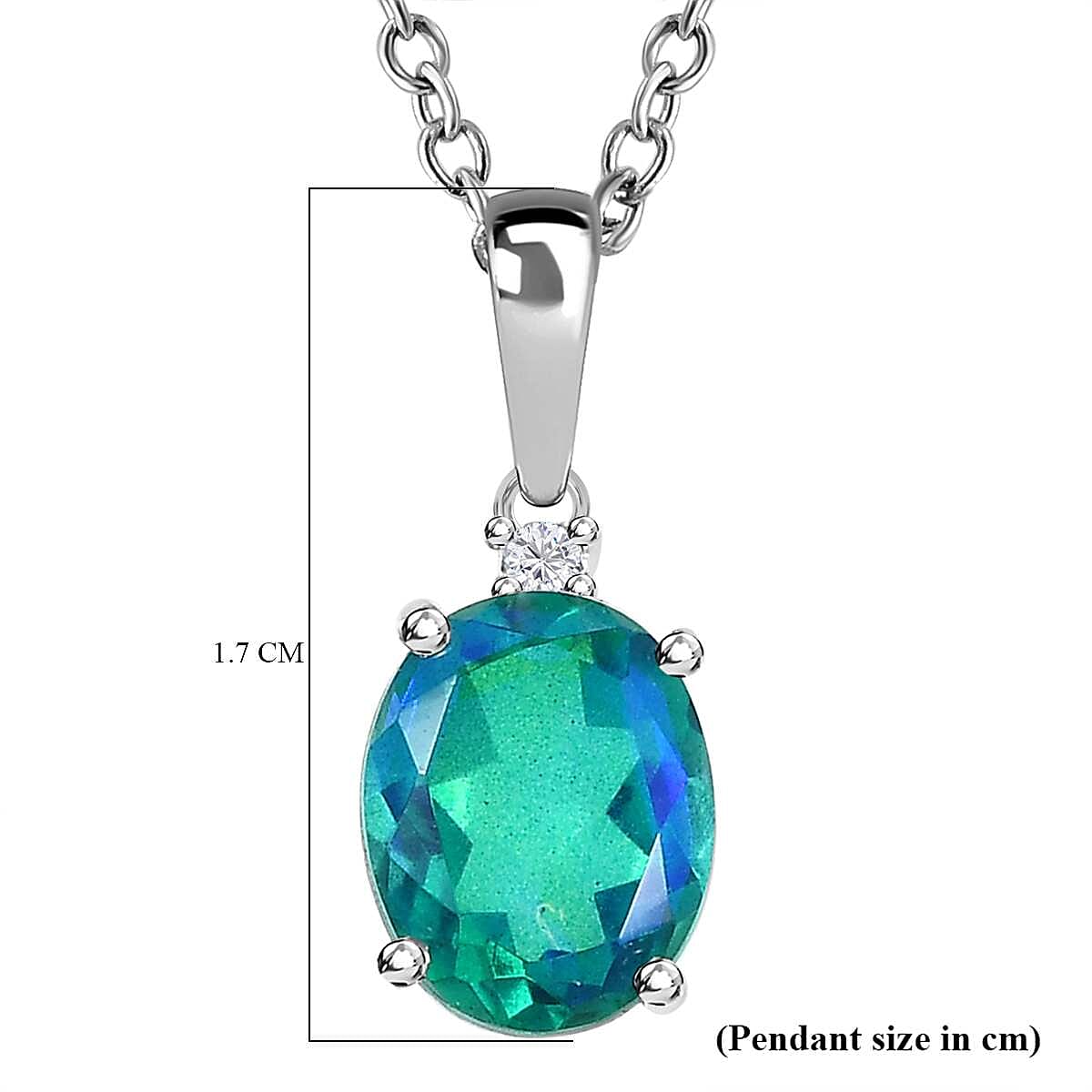 Peacock Triplet Quartz & Natural Zircon Sterling Silver Pendant with Stainless Steel Chain (Size 20) 2.22 Ct.