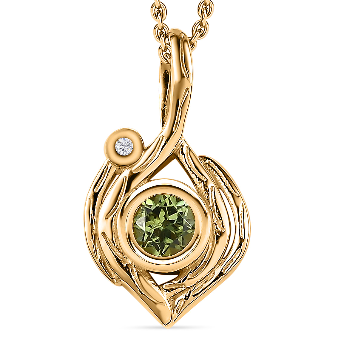 Calabar Tourmaline & Natural Zircon Drop Pendant with Chain (Size 20) in 18K Yellow Gold Vermeil Plated Sterling Silver