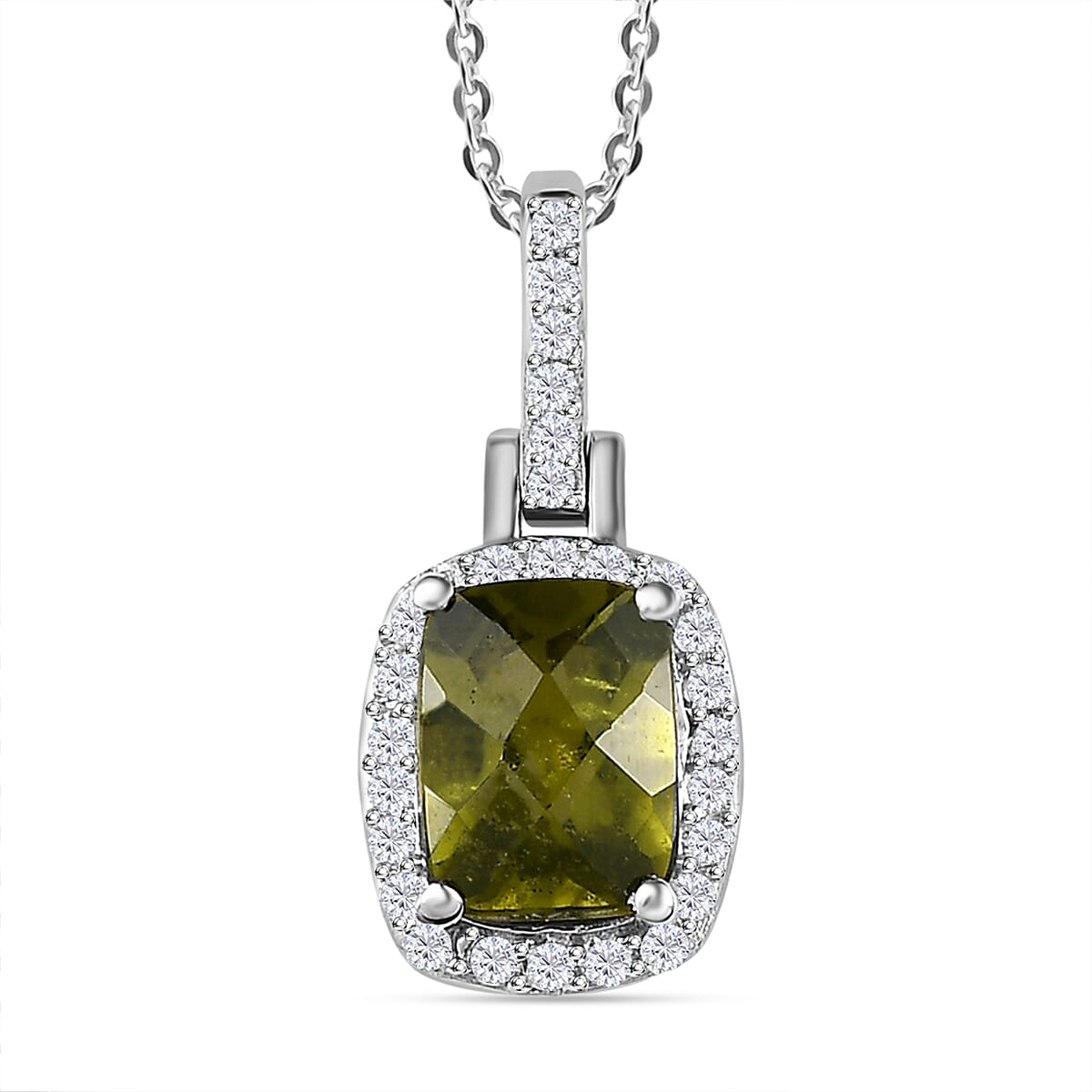Rare Vesuvianite and Natural Zircon Pendant with Chain (Size-20) in Platinum Overlay Sterling Silver 1.75 Ct.