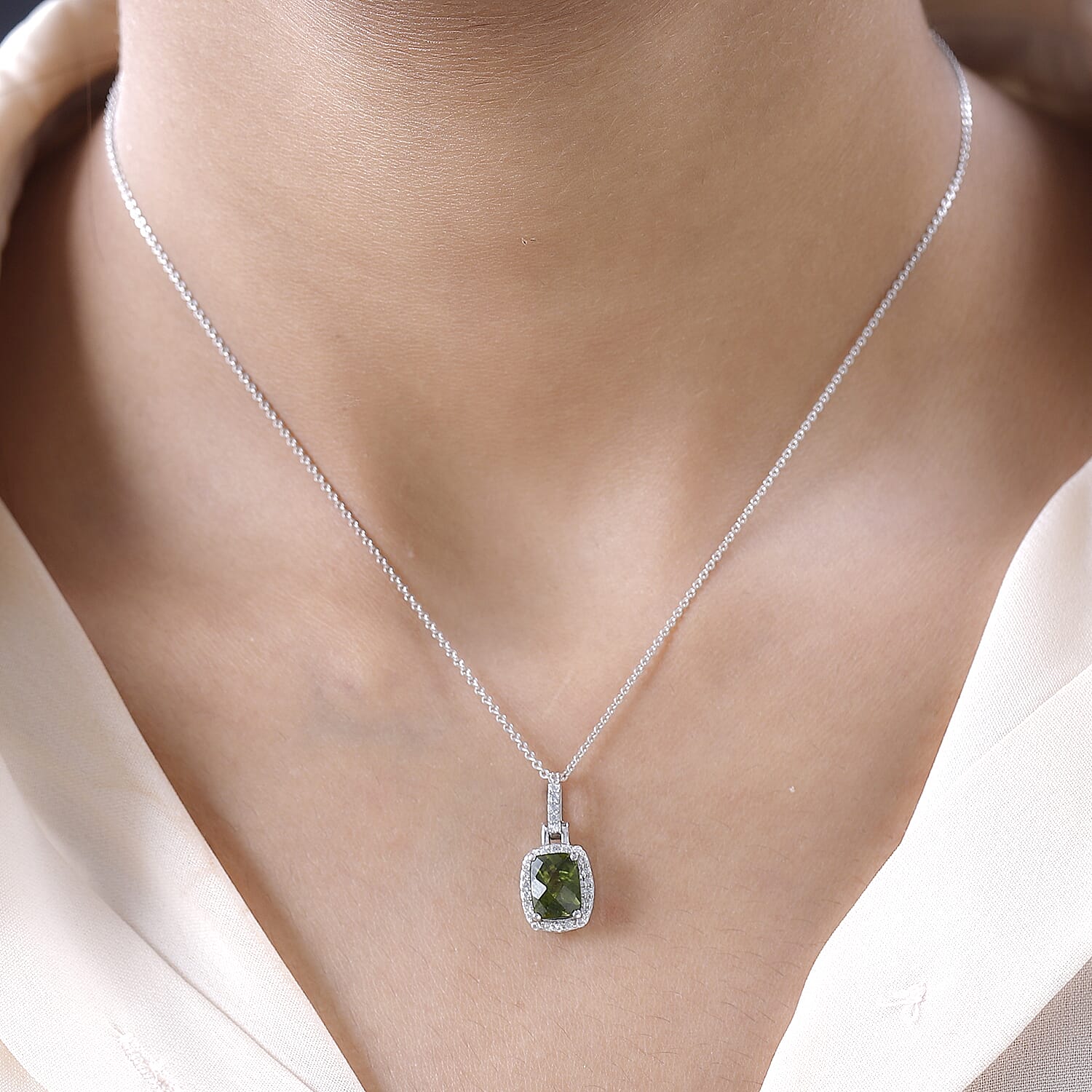 Rare Vesuvianite and Natural Zircon Pendant with Chain (Size-20) in Platinum Overlay Sterling Silver 1.75 Ct.