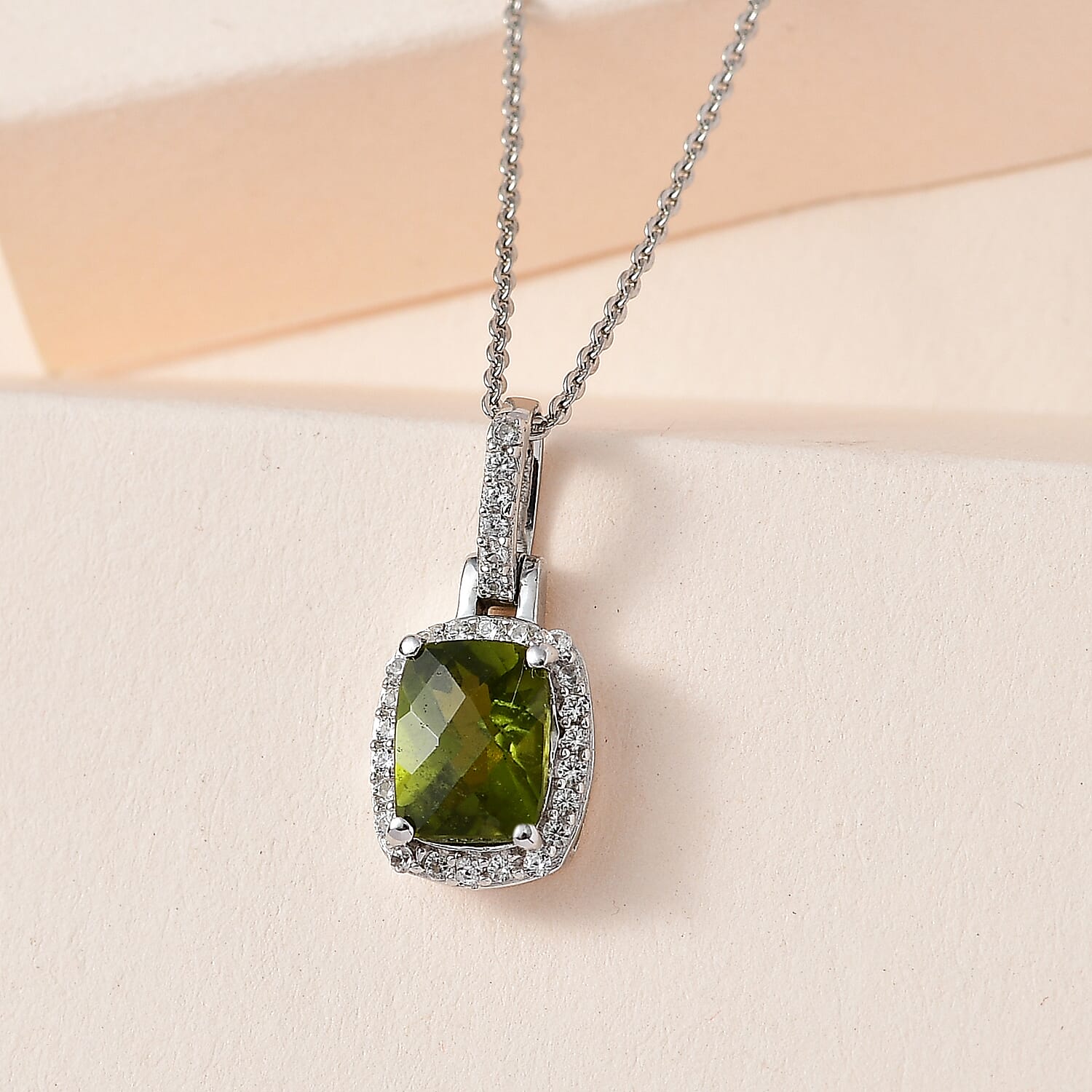 Rare Vesuvianite and Natural Zircon Pendant with Chain (Size-20) in Platinum Overlay Sterling Silver 1.75 Ct.