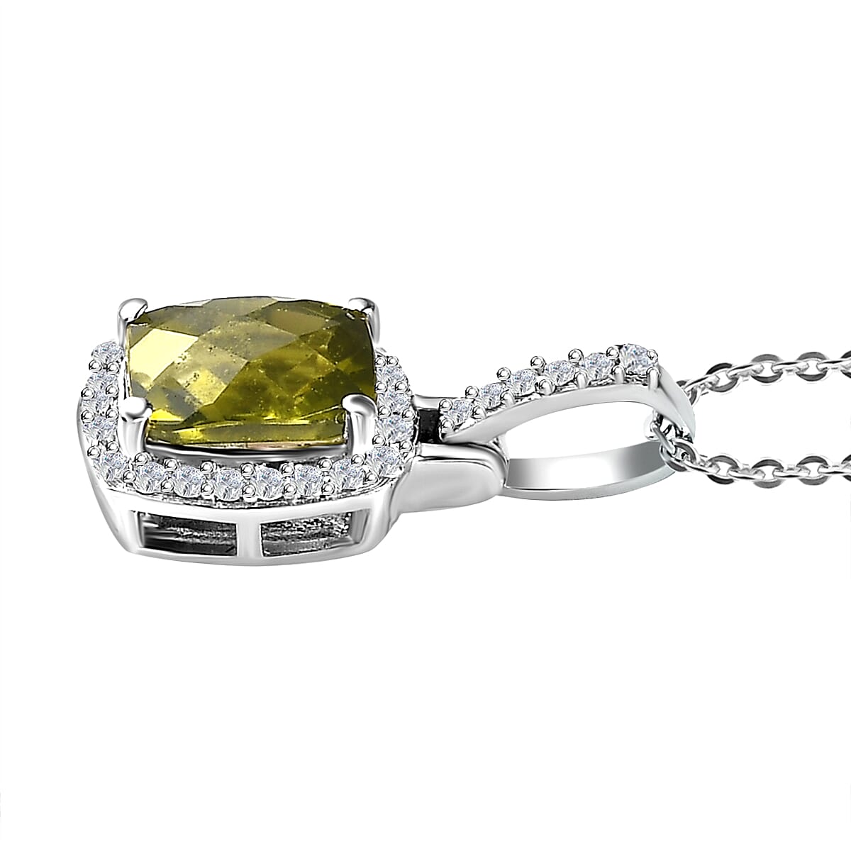 Rare Vesuvianite and Natural Zircon Pendant with Chain (Size-20) in Platinum Overlay Sterling Silver 1.75 Ct.