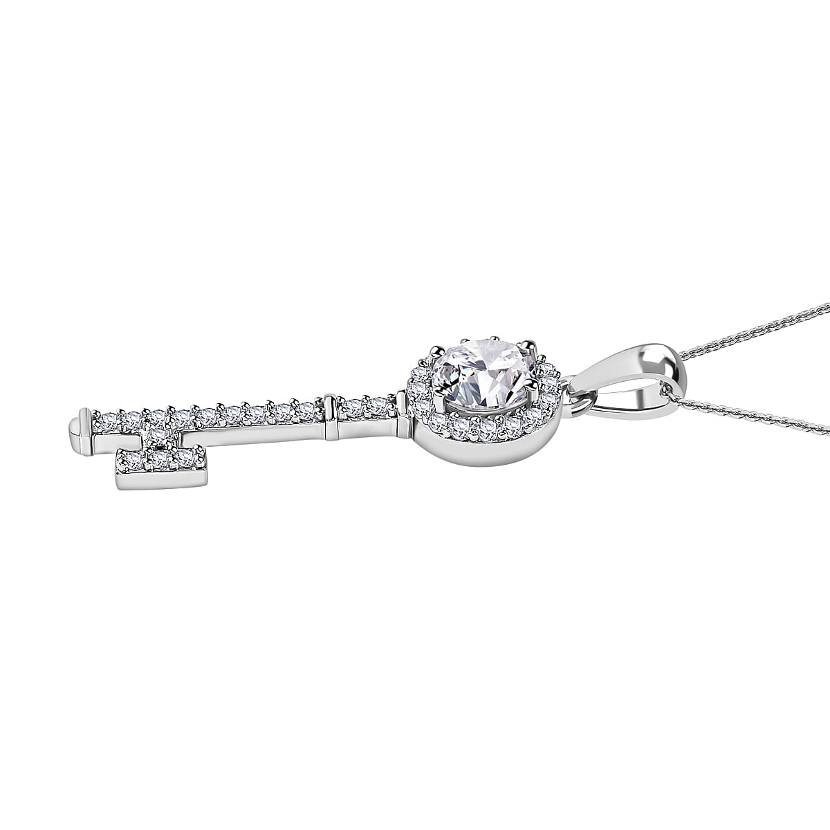Moissanite Key of Love Pendant with Chain (Size 20) in Platinum Overlay Sterling Silver 1.57 Ct.