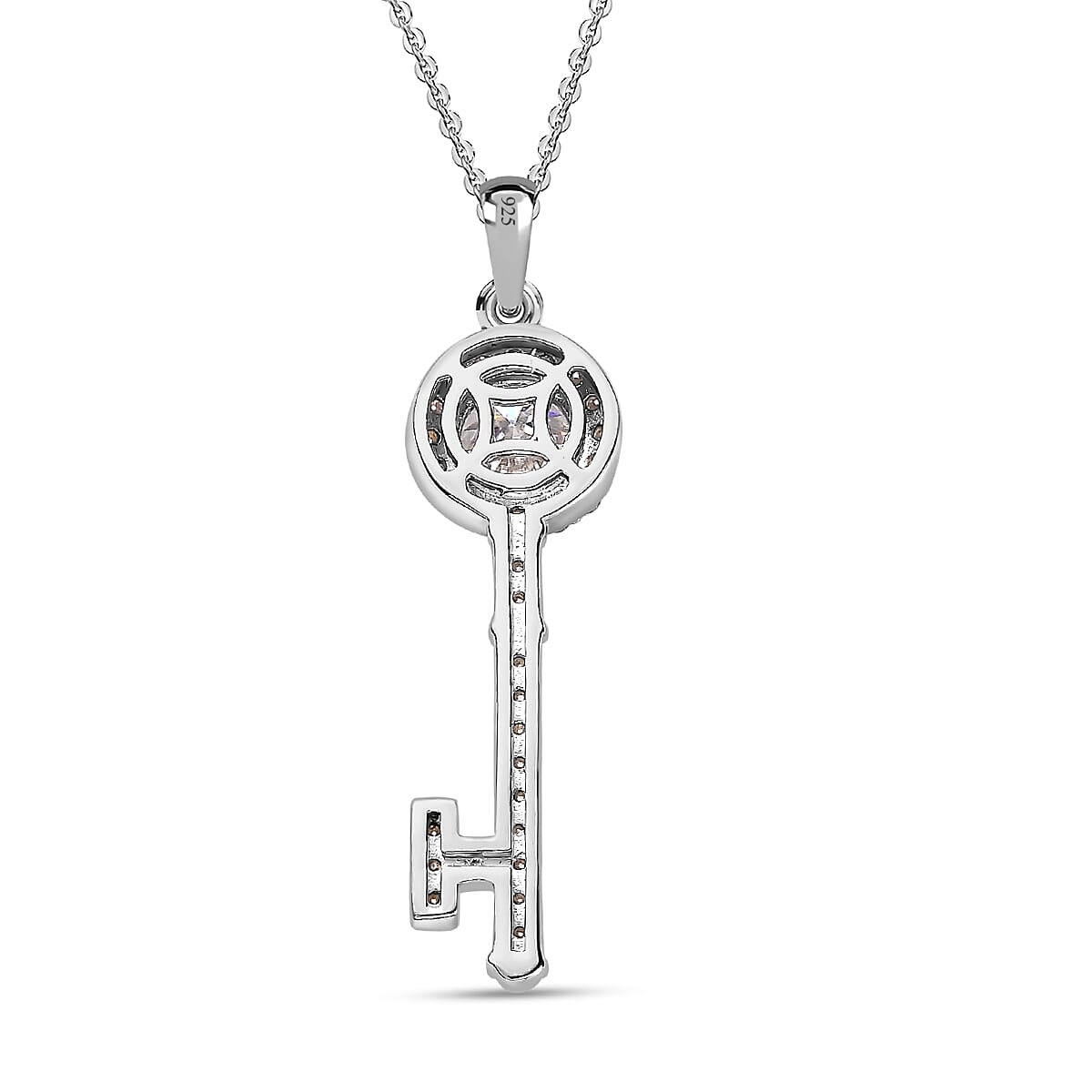 Moissanite Key of Love Pendant with Chain (Size 20) in Platinum Overlay Sterling Silver 1.57 Ct.