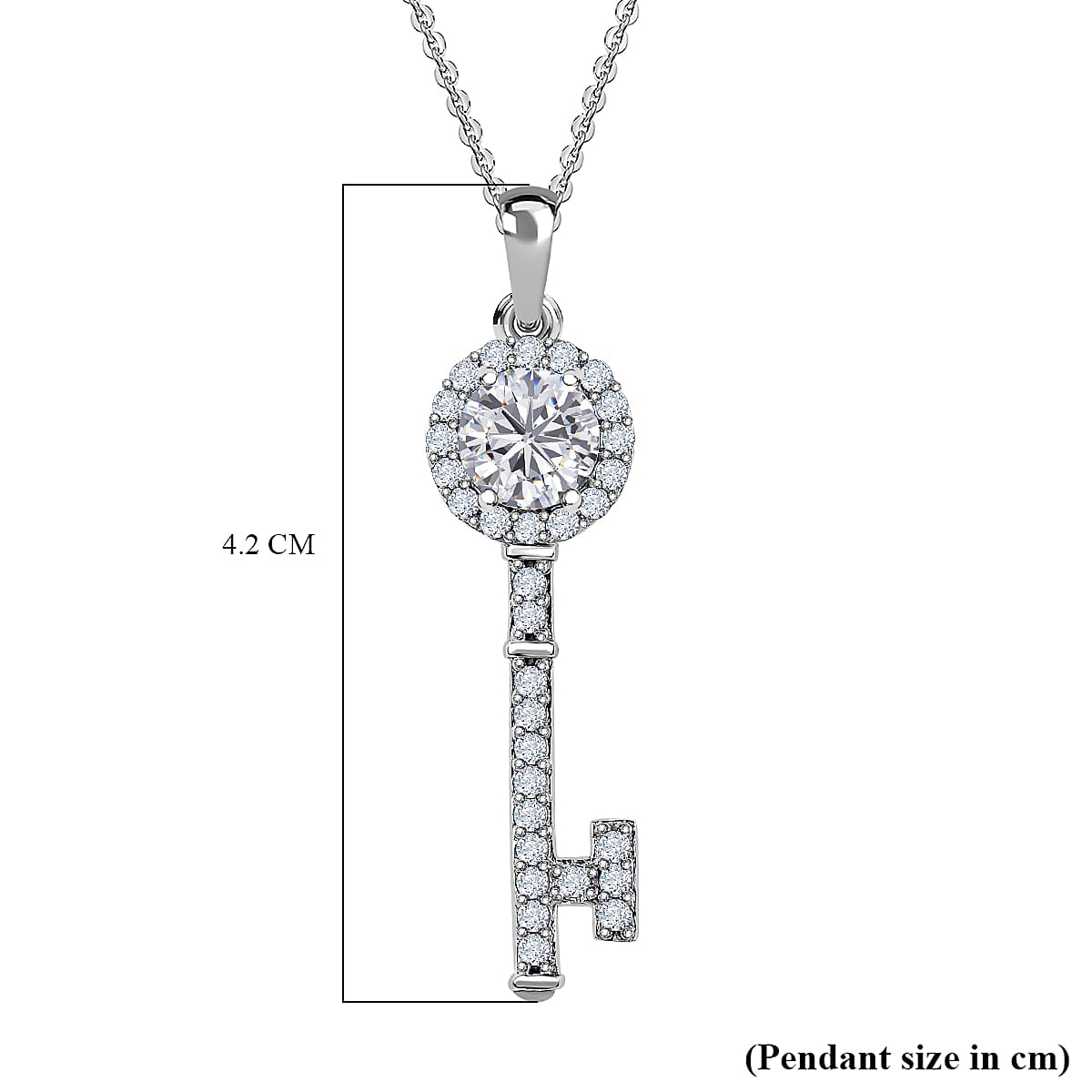 Moissanite Key of Love Pendant with Chain (Size 20) in Platinum Overlay Sterling Silver 1.57 Ct.