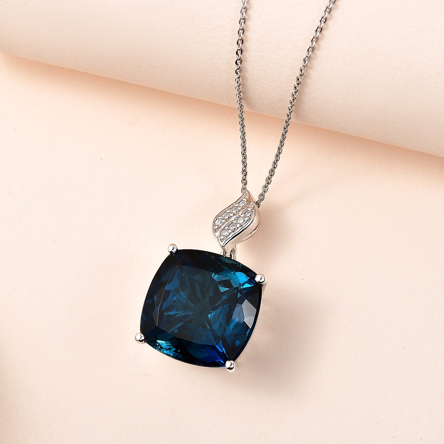 London Blue Topaz & Moissanite Pendant with Chain (Size 20) in Platinum Overlay Sterling Silver, 9.90 Ct, Silver Wt 6.00 GM