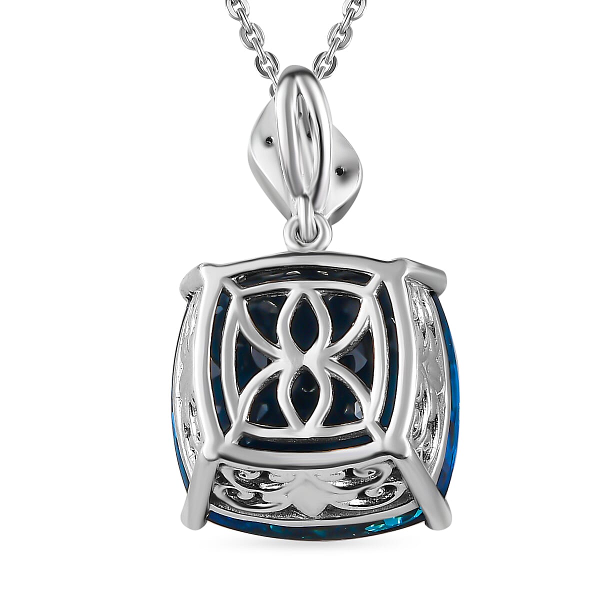 London Blue Topaz & Moissanite Pendant with Chain (Size 20) in Platinum Overlay Sterling Silver, 9.90 Ct, Silver Wt 6.00 GM