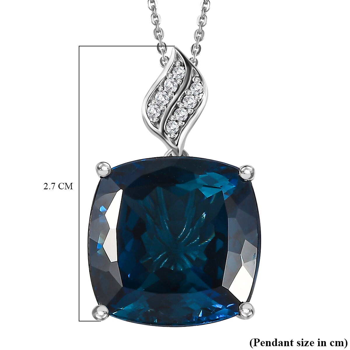 London Blue Topaz & Moissanite Pendant with Chain (Size 20) in Platinum Overlay Sterling Silver, 9.90 Ct, Silver Wt 6.00 GM