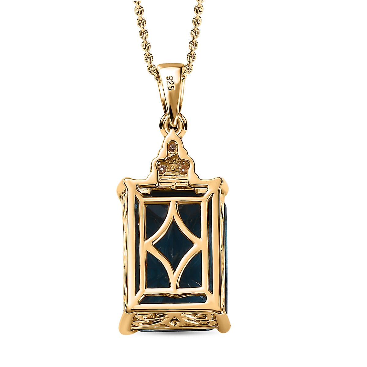 London Blue Topaz & Moissanite Pendant with Chain (Size 20) in 18K Yellow Gold Vermeil Plated Sterling Silver 9.40 Ct.