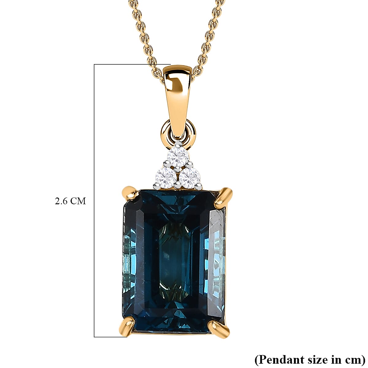 London Blue Topaz & Moissanite Pendant with Chain (Size 20) in 18K Yellow Gold Vermeil Plated Sterling Silver 9.40 Ct.