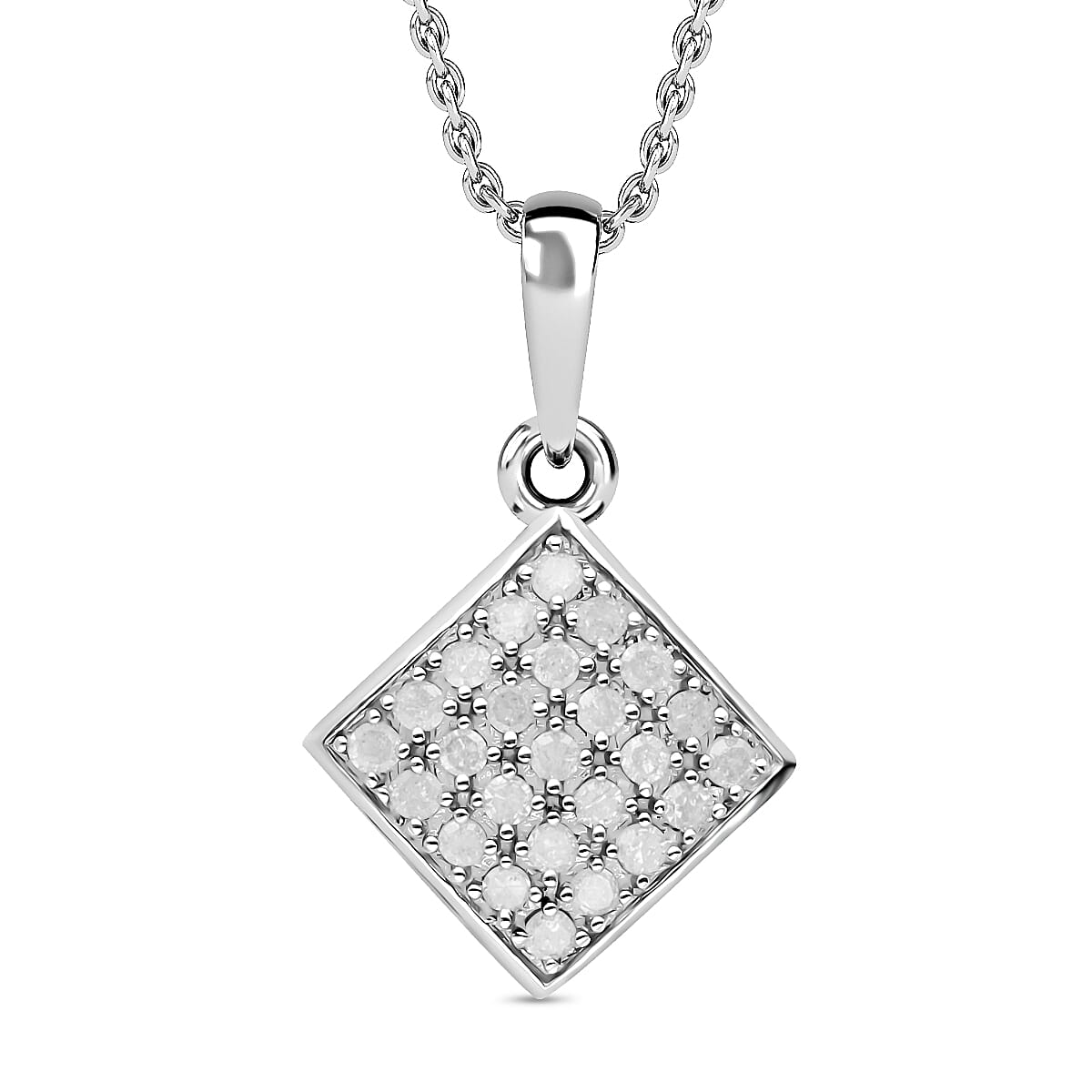 2 Piece Set - Diamond Earrings & Pendant with Chain (Size 18) in Platinum Overlay Sterling Silver