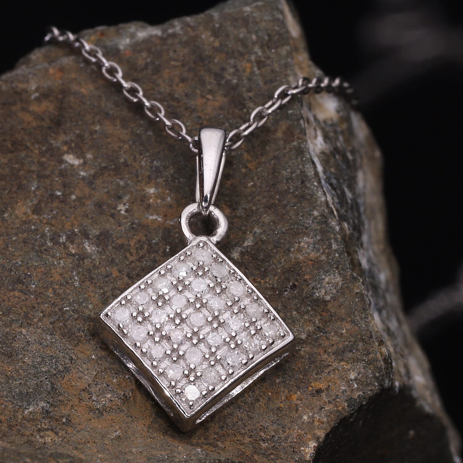 2 Piece Set - Diamond Earrings & Pendant with Chain (Size 18) in Platinum Overlay Sterling Silver
